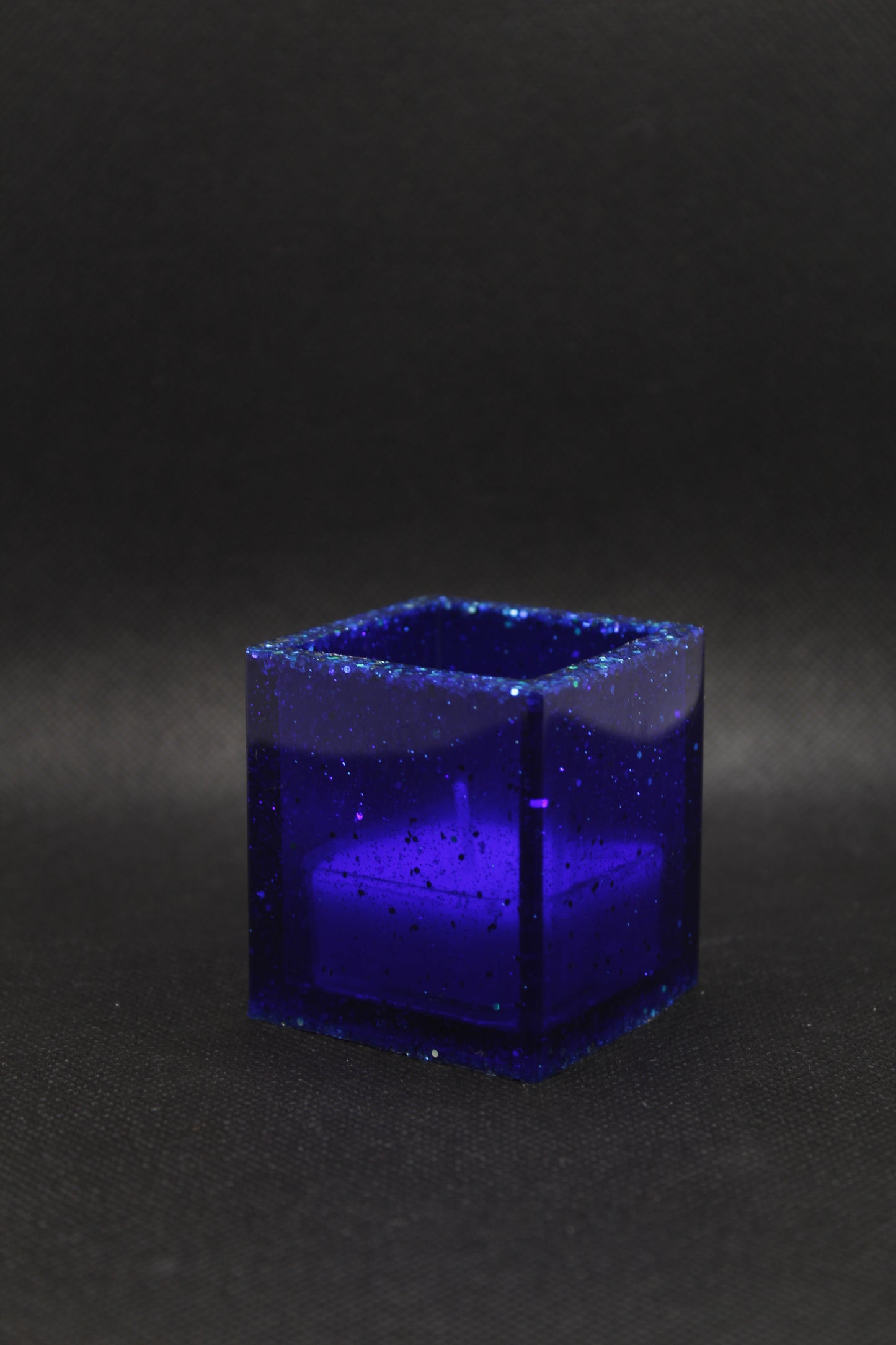 Bougeoir bleu à paillettes