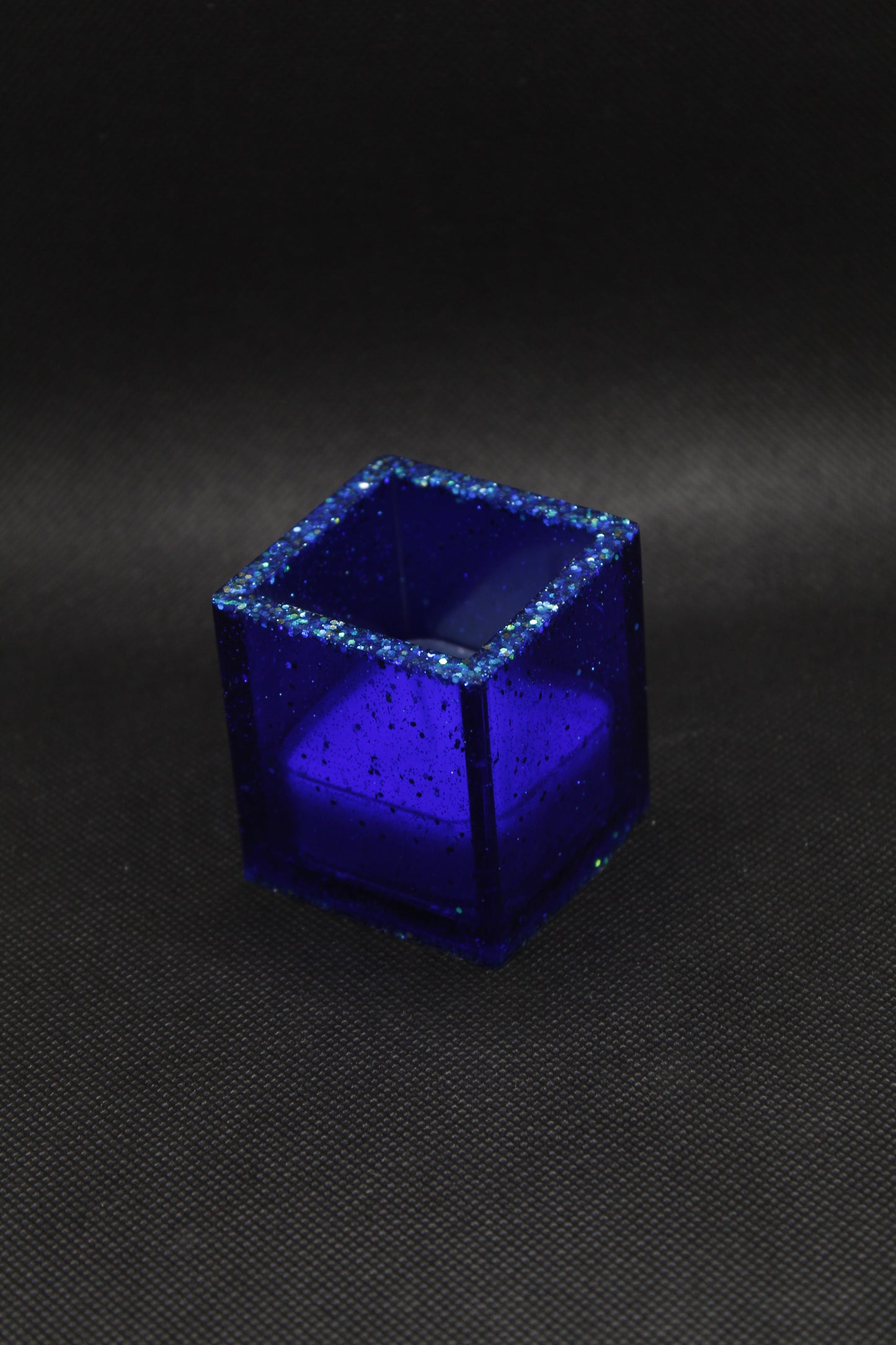 Bougeoir bleu à paillettes