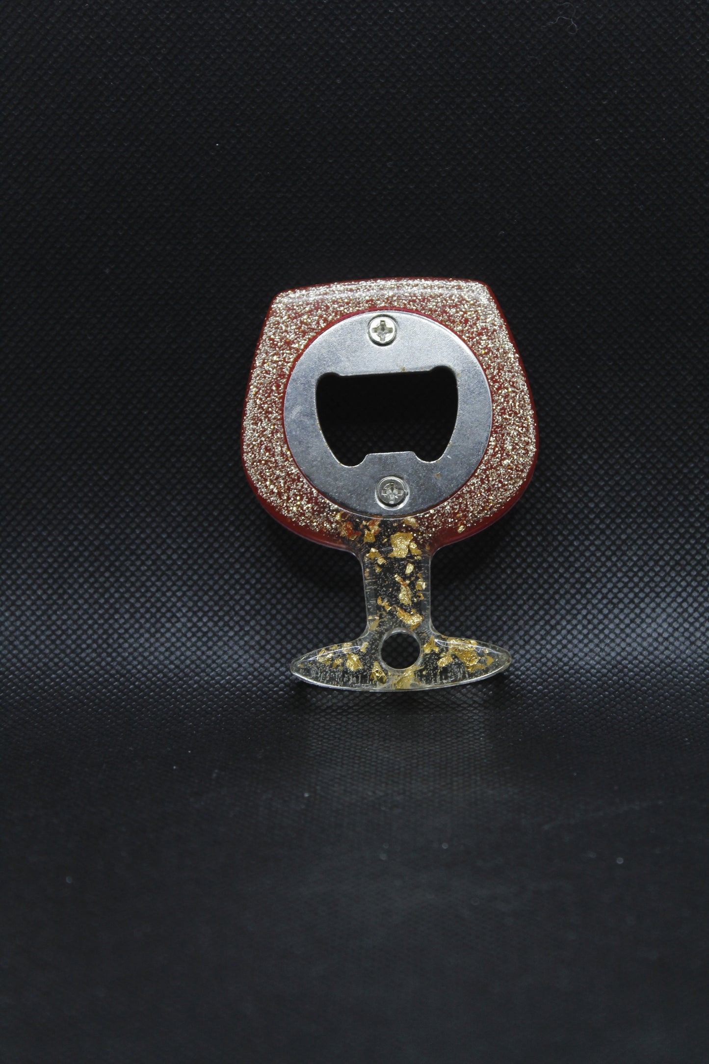 Décapsuleur verre à vin rouge à paillettes avec feuilles d'or