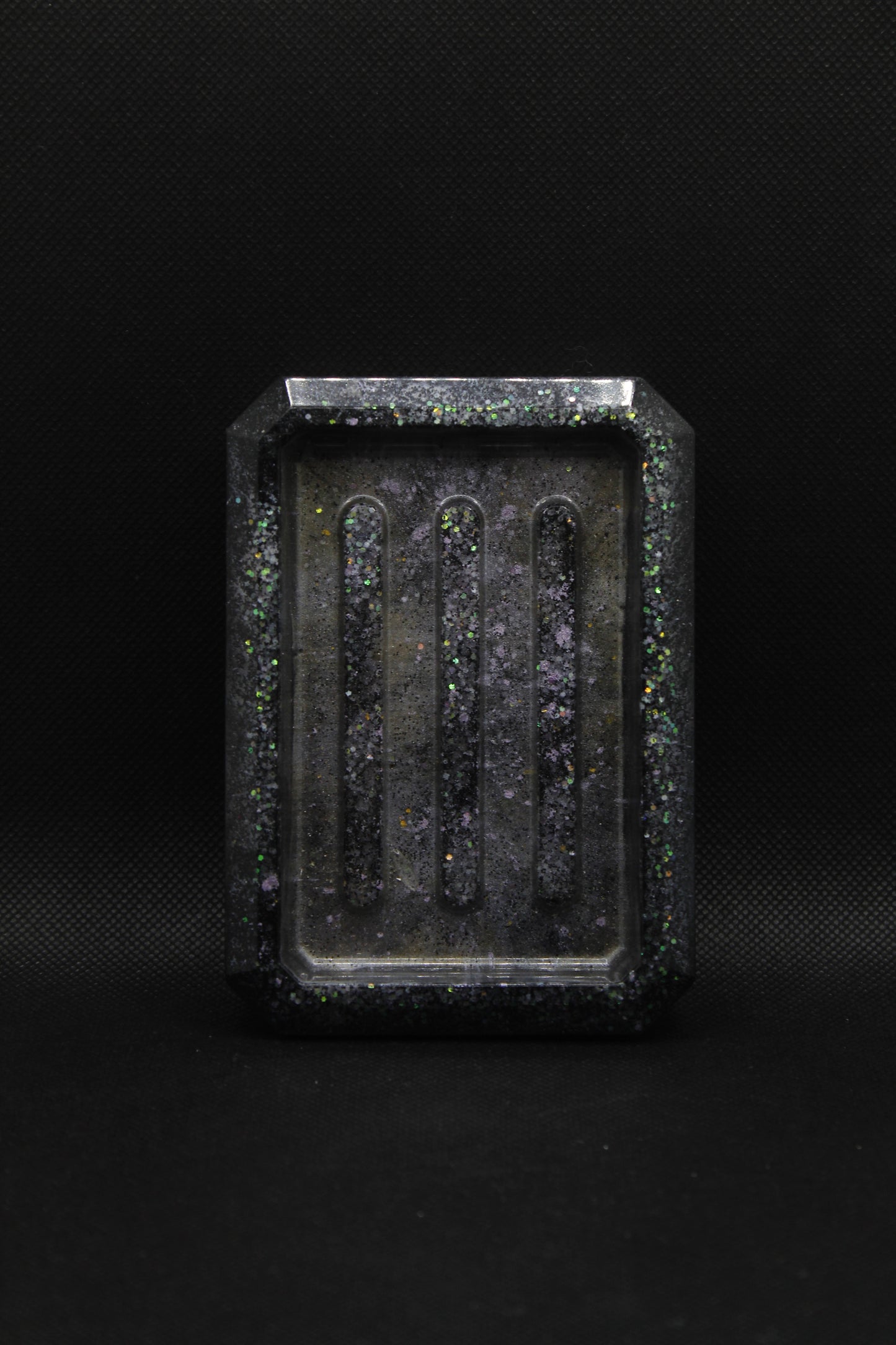 Porte savon noir métallique à paillettes