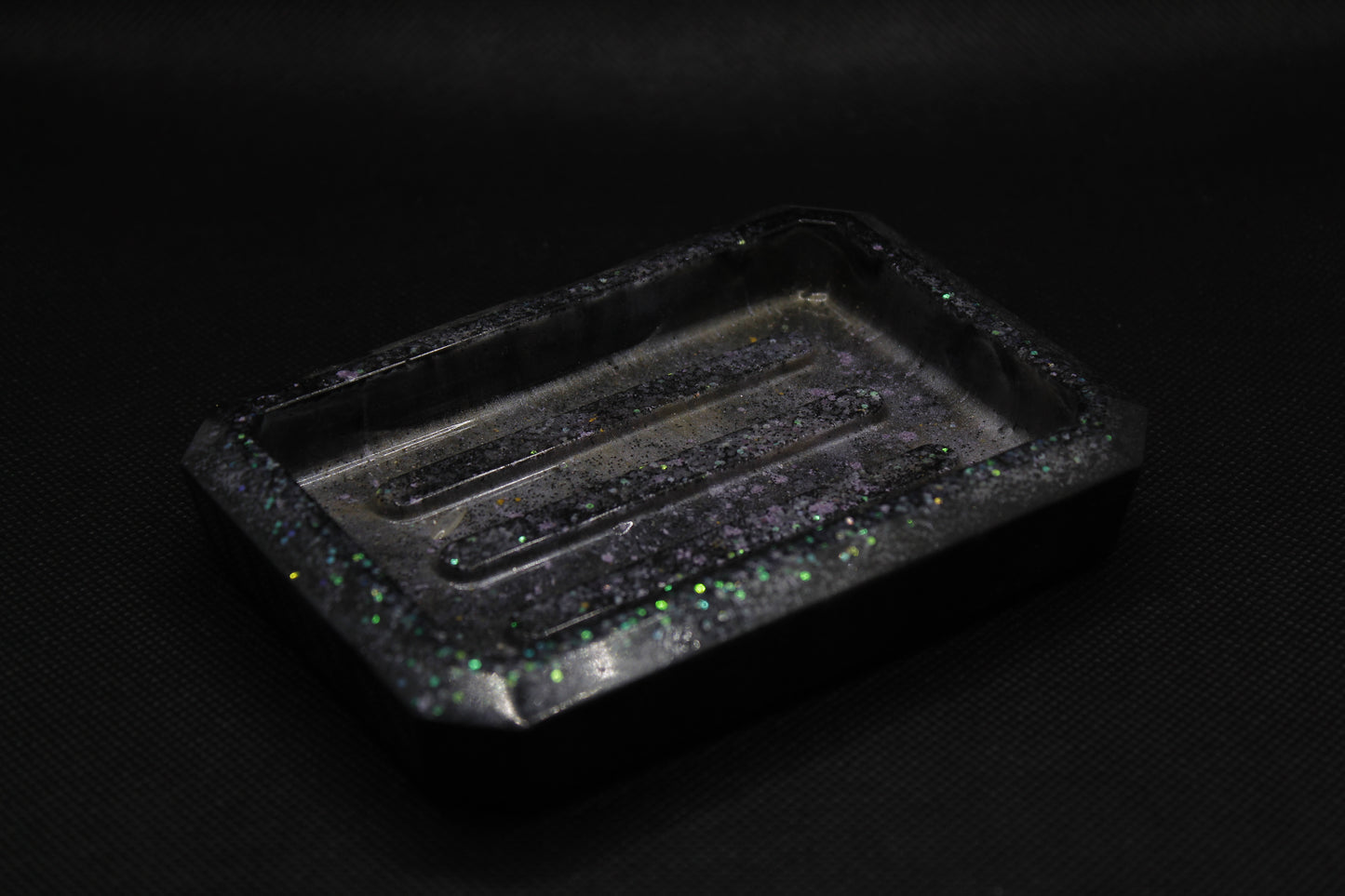 Porte savon noir métallique à paillettes