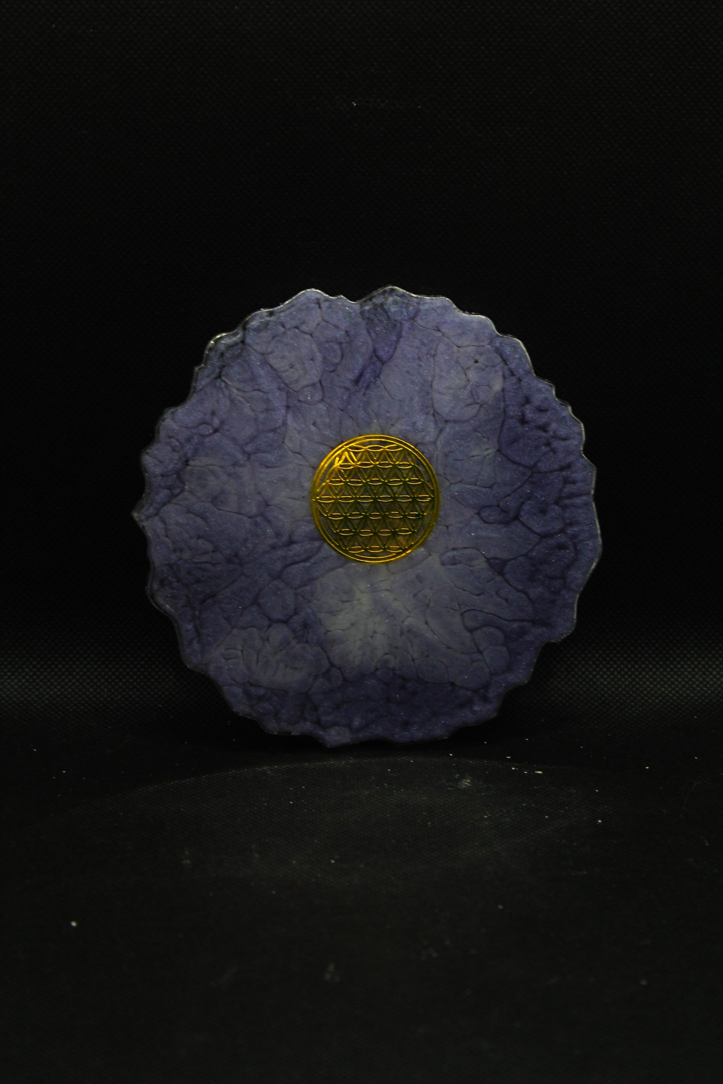 Dessous de verres violet métallique avec fleur de vie