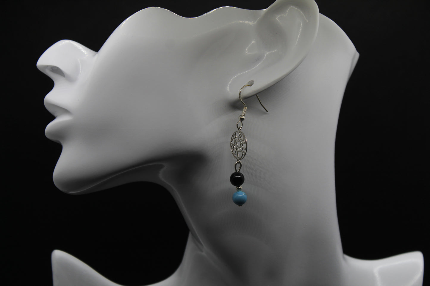 Boucle d'oreilles obsidienne et turquoise