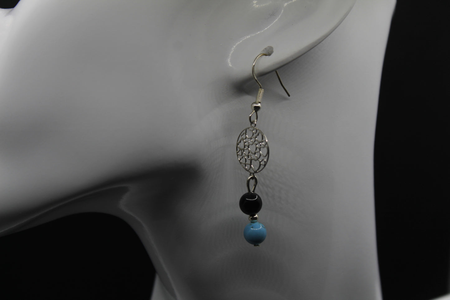 Boucle d'oreilles obsidienne et turquoise