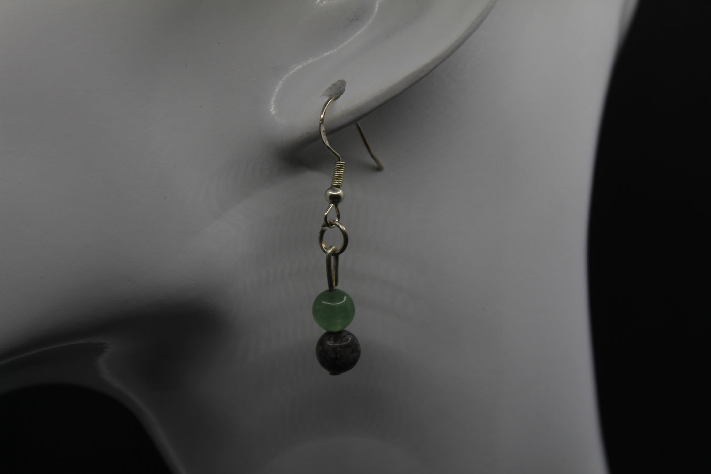 Boucle d'oreilles aventurine et obsidienne neige