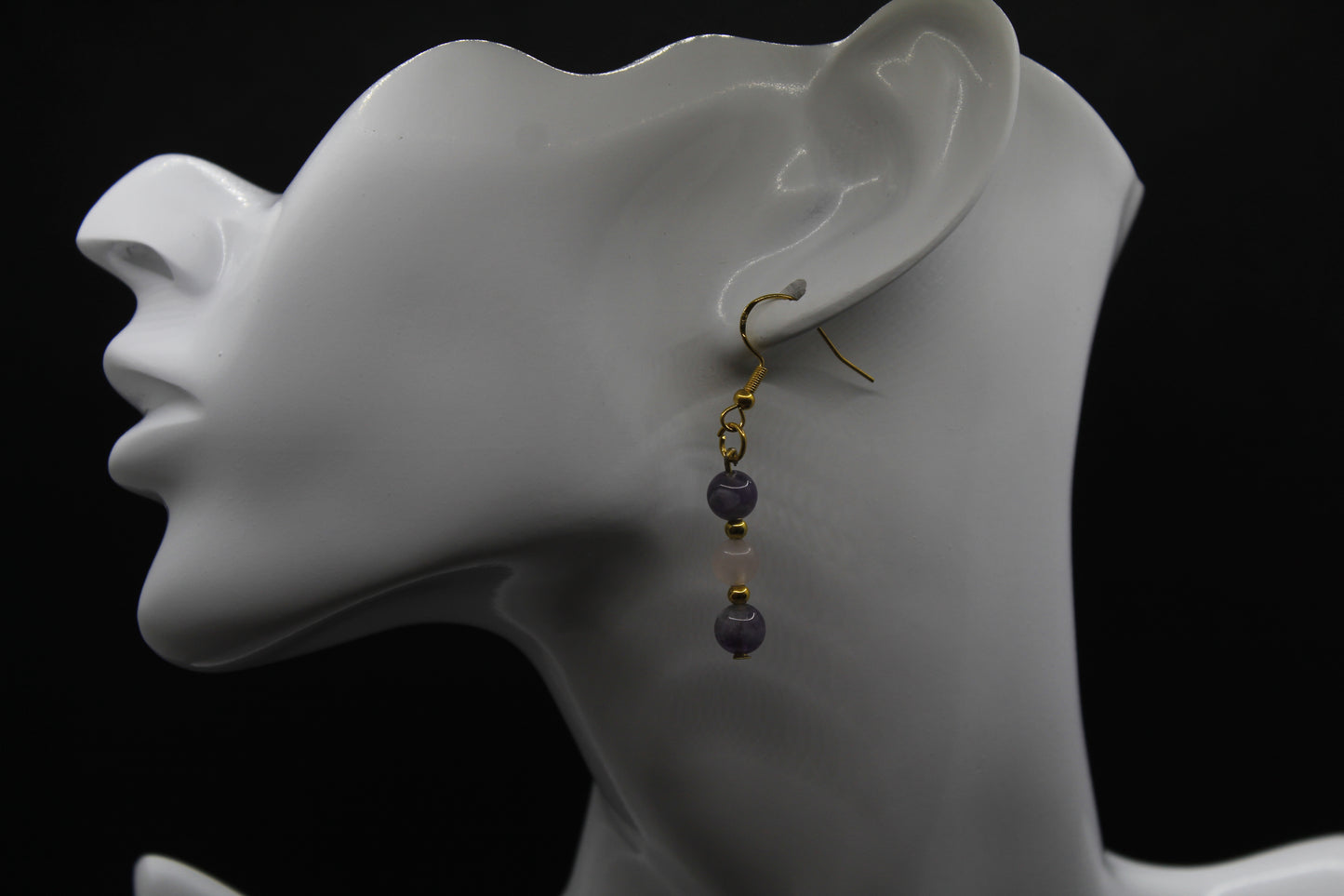 Boucle d'oreilles améthyste et quartz rose