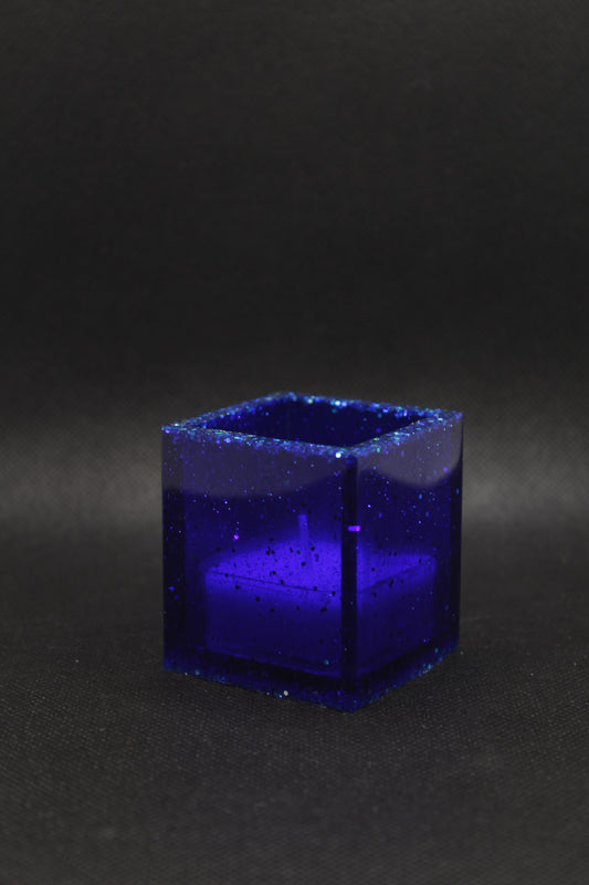 Bougeoir bleu à paillettes