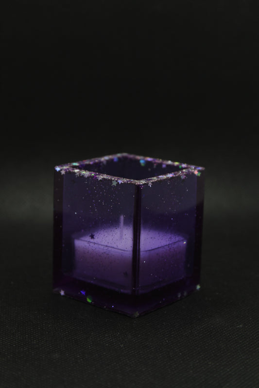 Bougeoir violet à paillettes