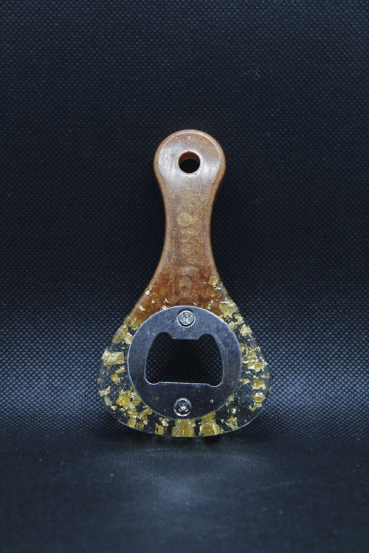 Décapsuleur marron métallique avec feuilles d'or