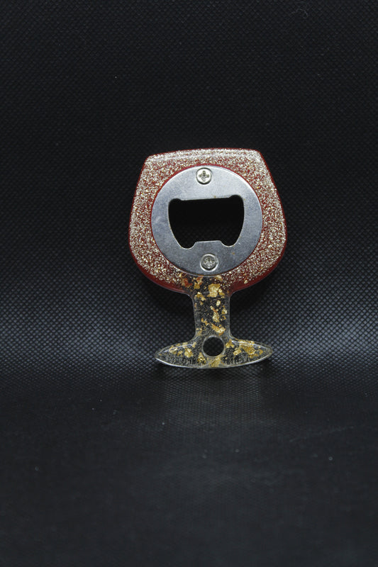 Décapsuleur verre à vin rouge à paillettes avec feuilles d'or