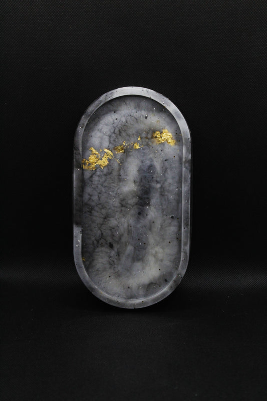 Vide poches ovale effet marbre gris avec feuilles d'or
