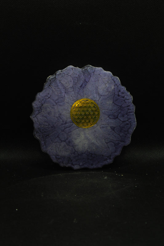 Dessous de verres violet métallique avec fleur de vie