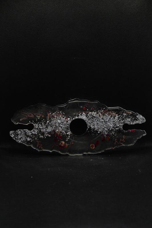 Porte verre sur bouteille avec paillettes en argent et fleurs