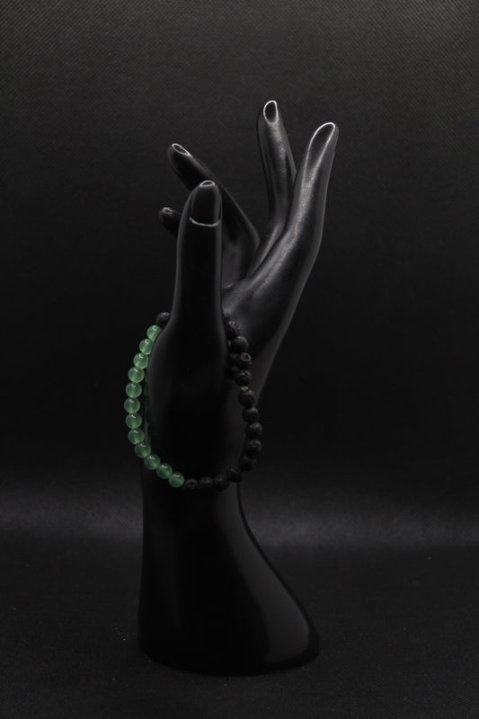 Bracelet aventurine et pierre volcanique