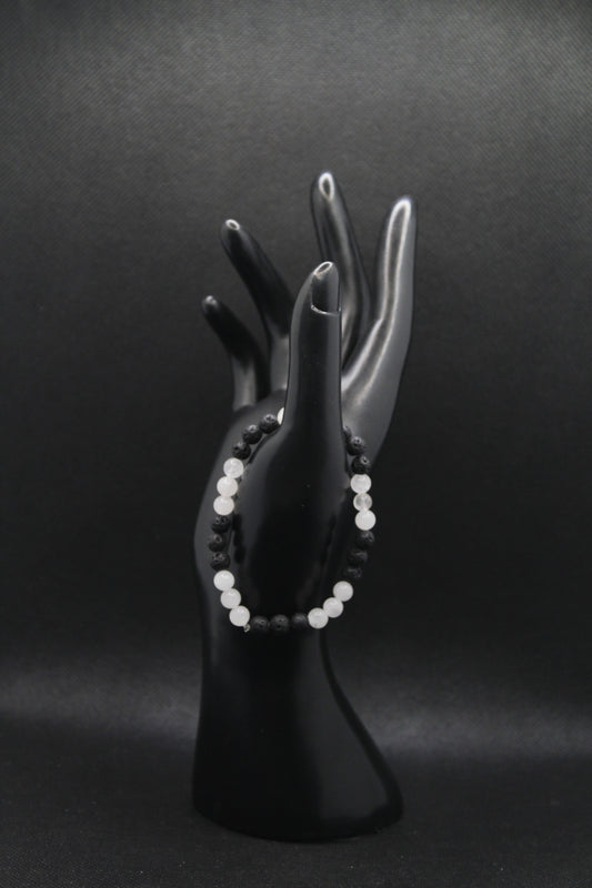 Bracelet pierre volcanique et quartz rose