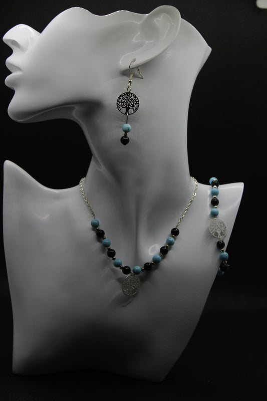 Lots boucles d'oreilles, collier et bracelet en turquoise et obsidienne
