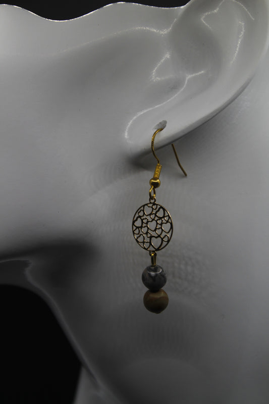 Boucle d'oreilles jaspe picasso et wood jasper