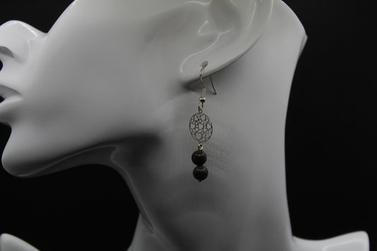 Boucle d'oreilles obsidienne neige
