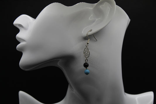 Boucle d'oreilles obsidienne et turquoise