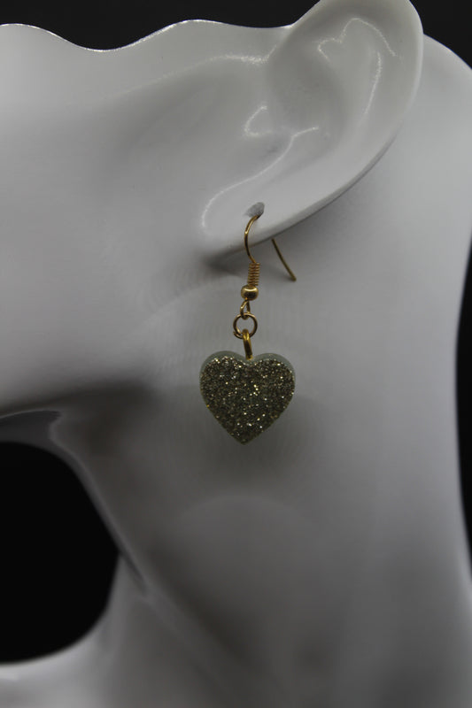 Boucle d'oreilles coeur vert à paillettes grises