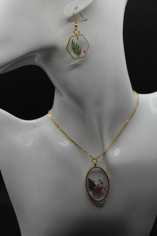 Lot boucle d'oreilles et collier feuilles et fleur
